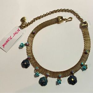 SOLD!! Betsey Johnson Elegant Gold And Blue Rose Choker Style Necklace